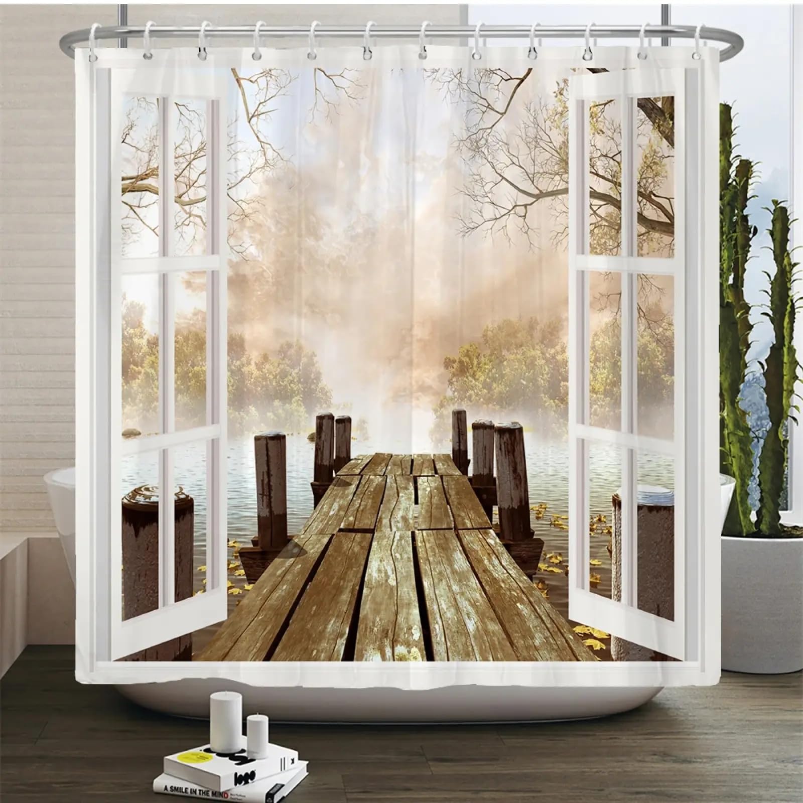 Rideau de douche jetée de forêt en polyester haut de gamme motif nature