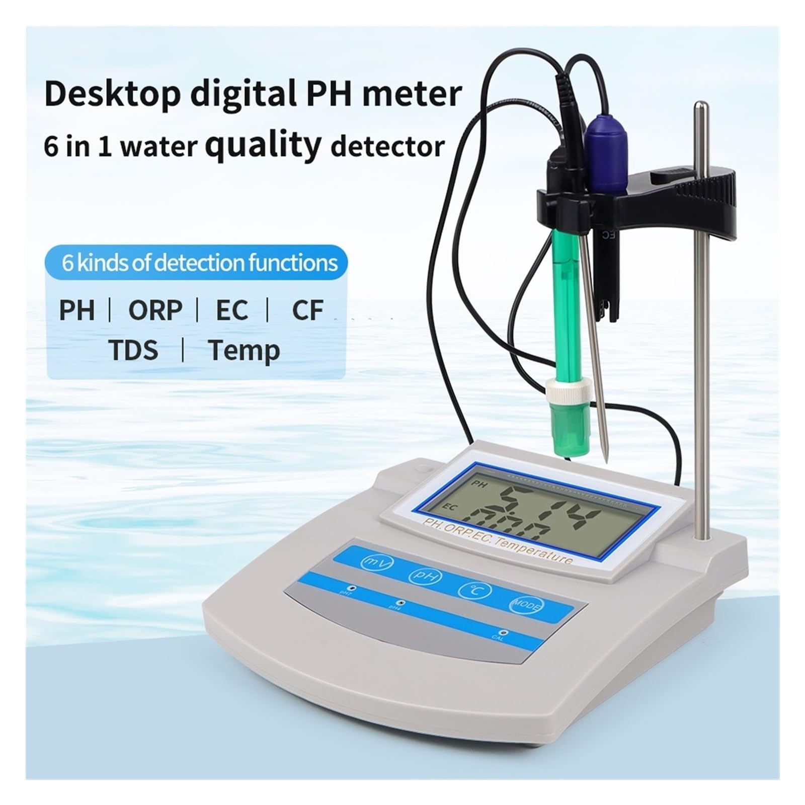 Testeur d'eau numérique 6 en 1, pH-mètre, EC, TDS, ORP, CF, température, analyseur de qualité de l'eau potable, moniteur for aquarium, hydroponie, laboratoire Pour le jardinage et l'agriculture