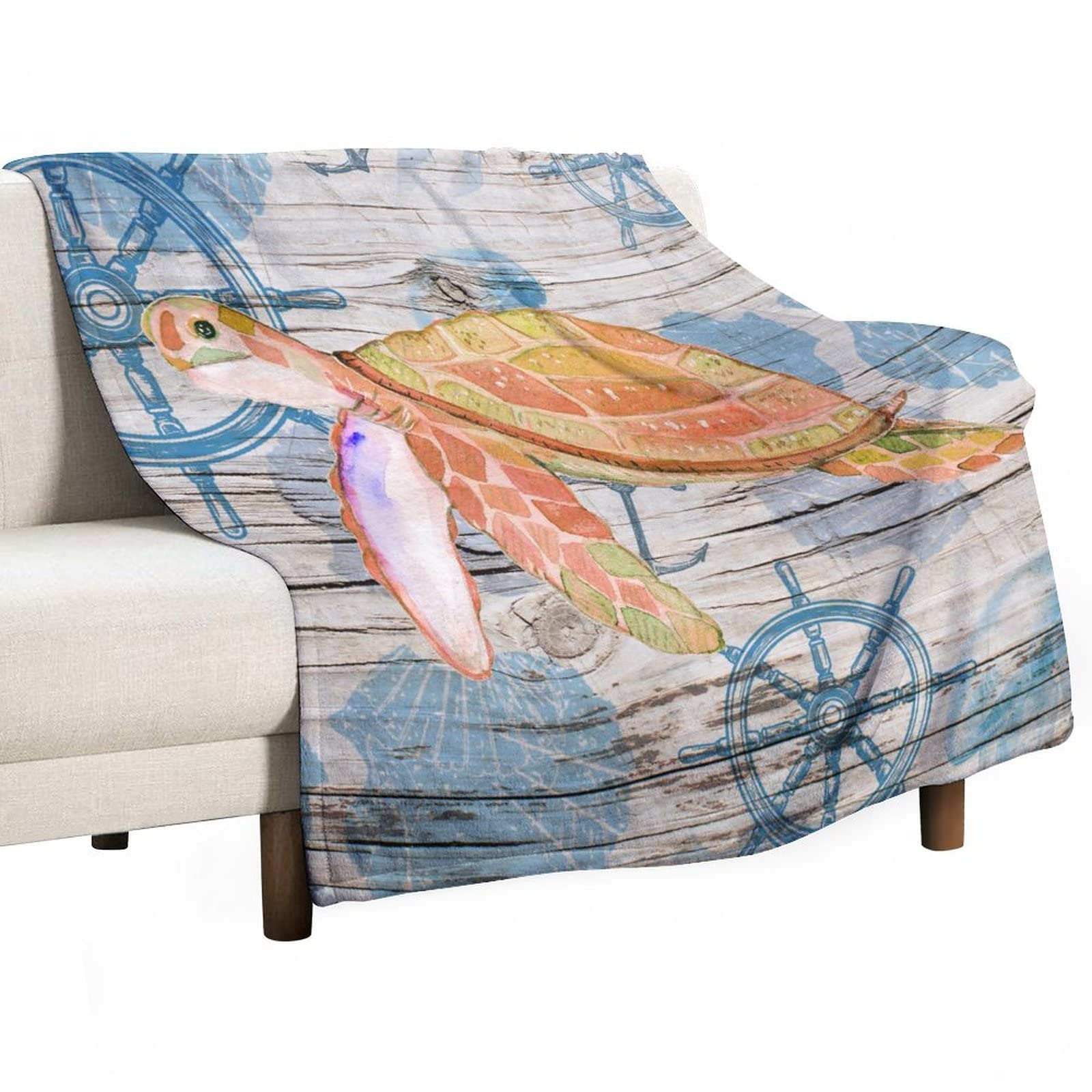 Couverture flanelle double face tortue de mer : plaid personnalisé avec texte et photos pour canapé