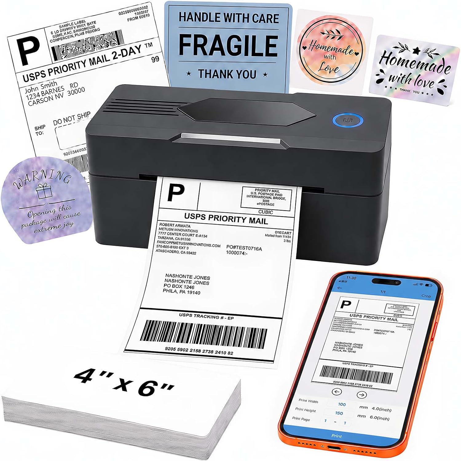 Bluetooth Thermal Shipping Label Printer, 4x6, White