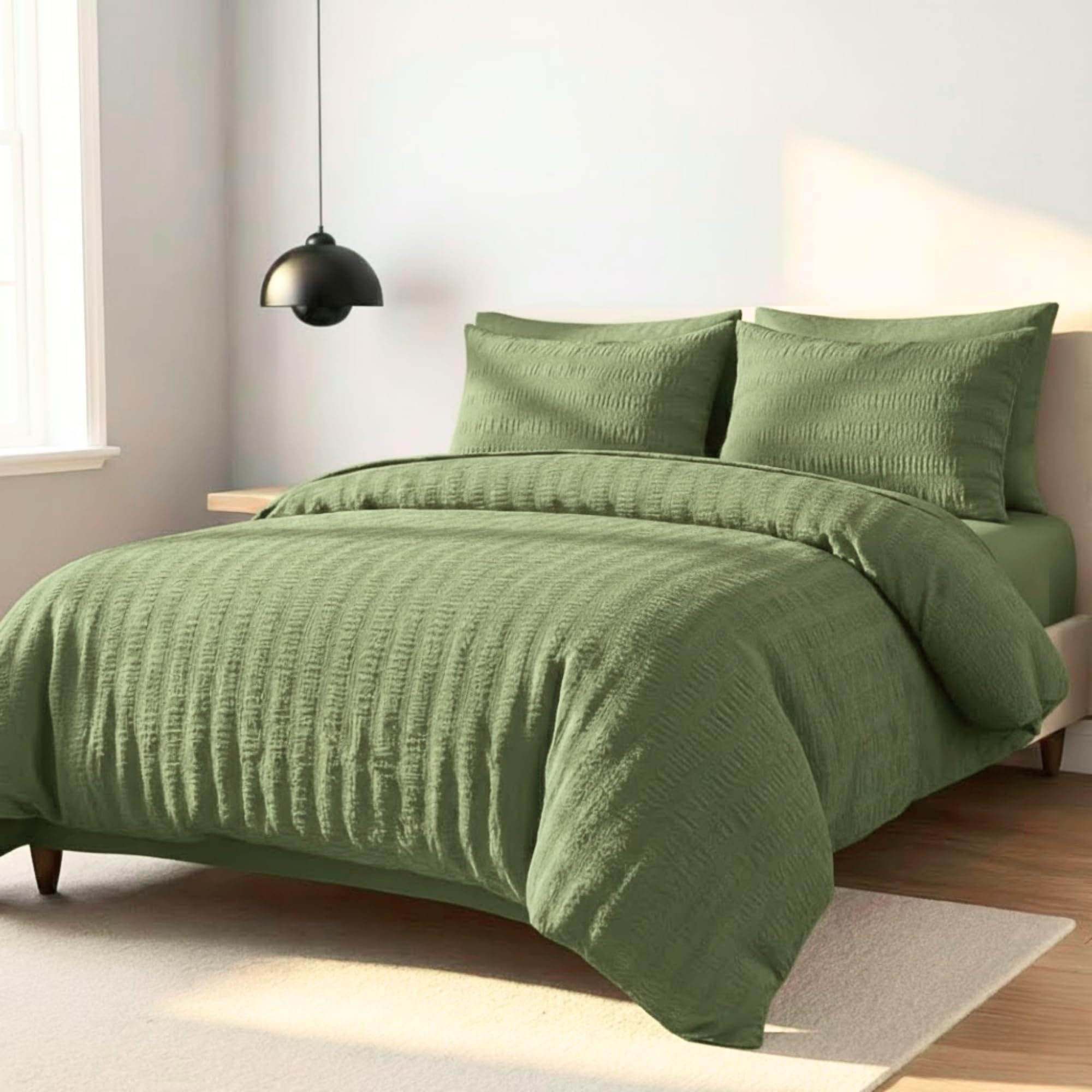 Z&A Homz Z&A Bedding Super King Seersucker Duvet Cover Sage Green - Breathable & Washable Comforter with Pillowcases - Luxury Soft Brushed Microfiber Quilt Cover - Easy Care Comforter Set — image 1