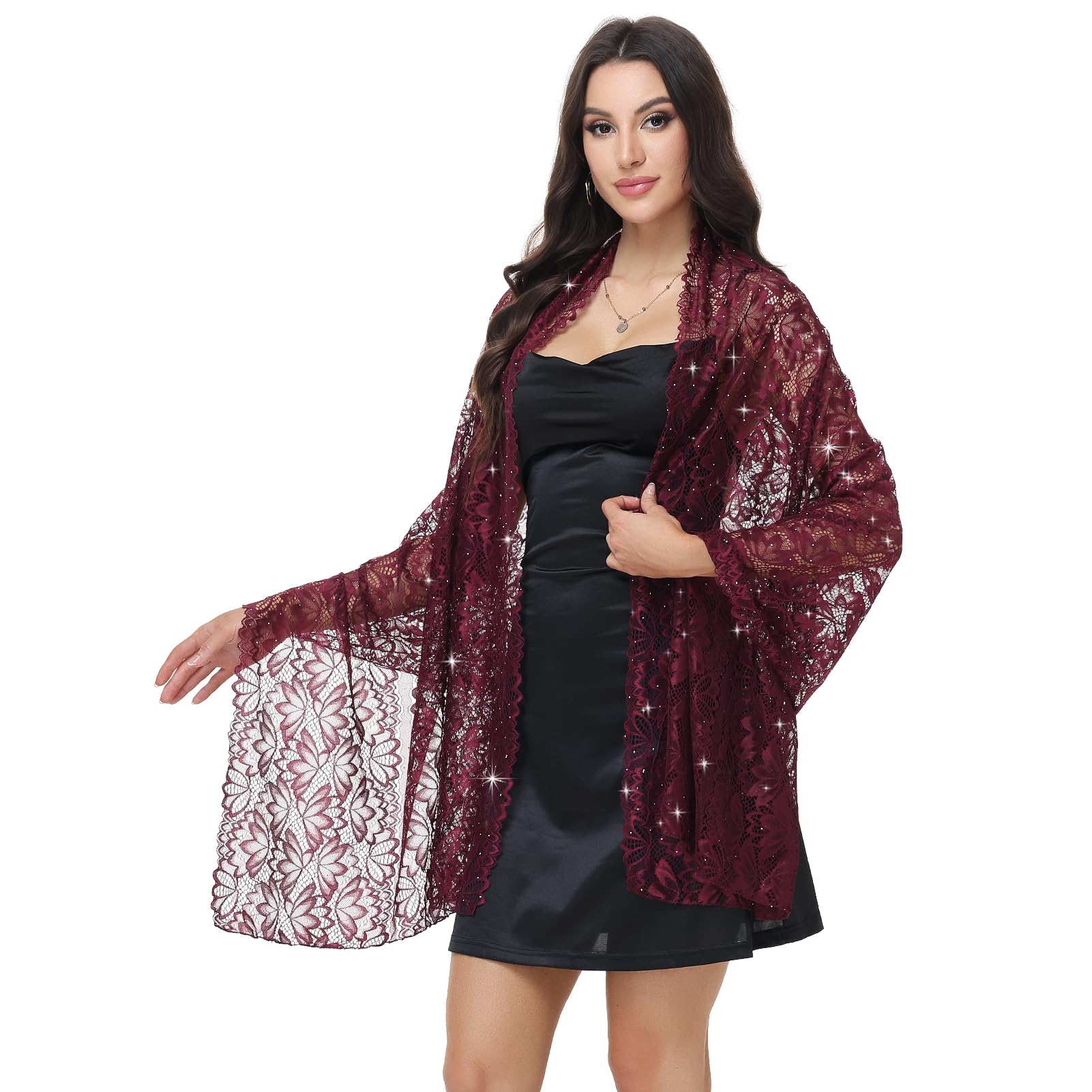 Ladiery Sparkly Shawls and Wraps for Evening Dresses,Sequin Lace Wedding Shawl with Rhinestones, Formal Stole for Party