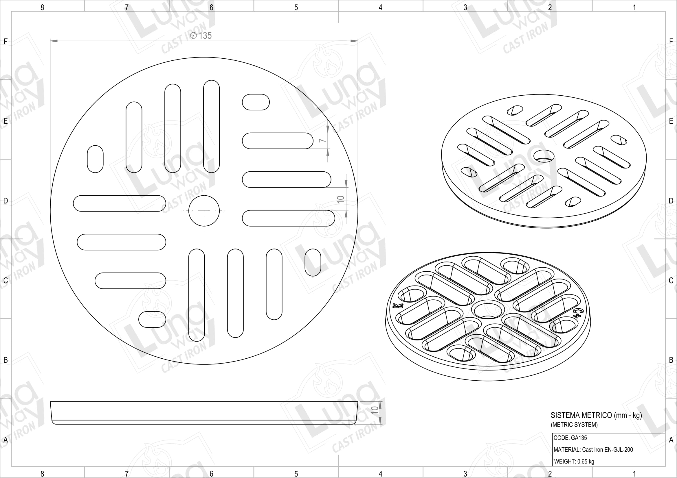 Rejilla de ceniza de hierro fundido circular | Reemplazo universal para estufas de madera, chimeneas y hornos | Grosor 1 cm, Ventilación optimizada | Diámetro 13,5 cm