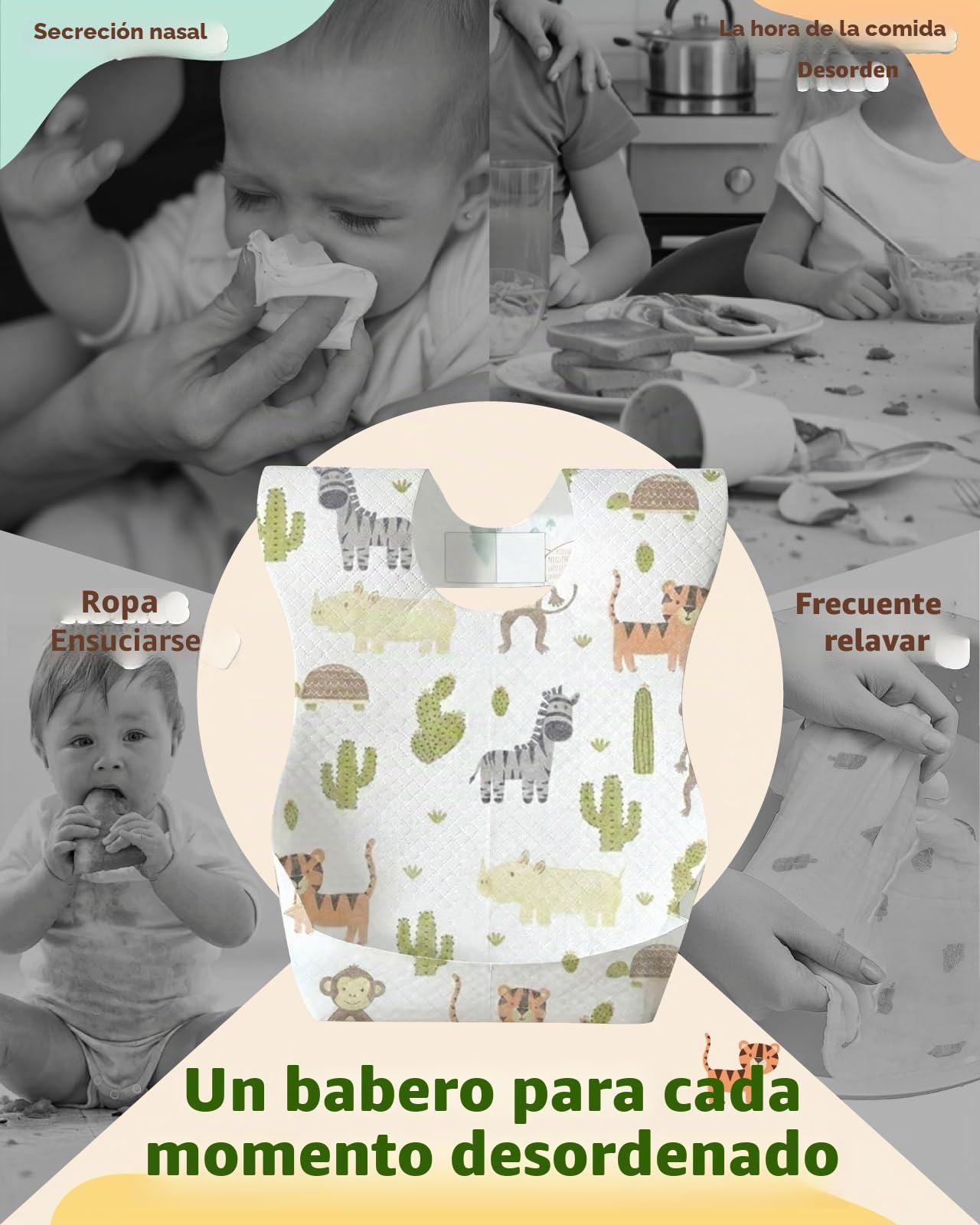 Lictin Baberos Desechables Bebe-20/50pcs baberos bebe impermeables,envuelto Individualmente,Suaves, portátiles y ajustables,con diseños de animales,aptos para uso en interiores y exteriores(0-5años)