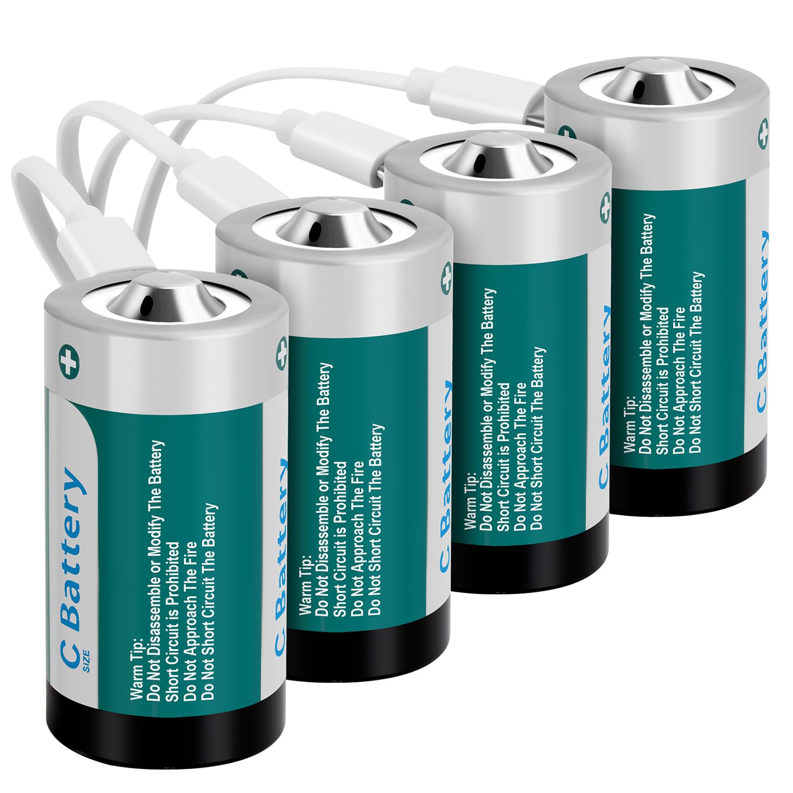 Fitinoch 4 Pack Rechargeable Lithium C Cell Batteries 4100mWh, Long-Lasting 1.5V C Size Battery with USB Charging Cable