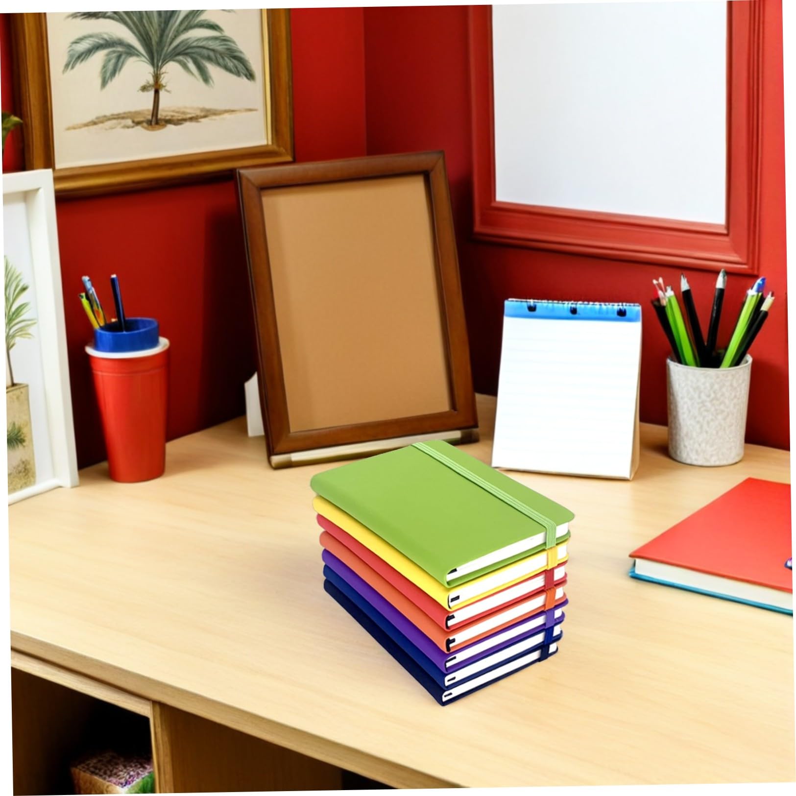 Set 7 Pezzi Quaderni A6 Portatili con Copertina in Pu e Cinturino Elastico, Carta a Righe Antitrabocco per Scuola e Riunioni, Quaderni Piccoli per Appunti