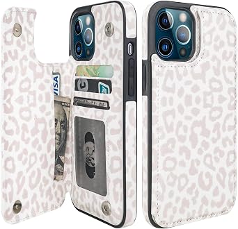 HAOPINSH for iPhone 12 Pro Max Wallet Case with Card Holder, White Leopard Cheetah Pattern Back Flip PU Leather Kickstand Card Slots Case for Girls Women, Double Magnetic Clasp Cover 6.7"