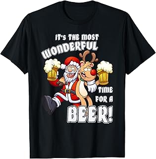 Gift Tees Christmas It\'s The Most Wonderful Time For A Beer Santa Funny Xmas T-Shirt