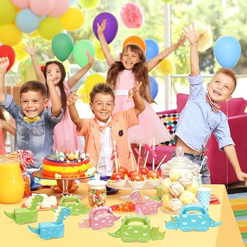 Miniatura 6 de DPKOW Paquete de 24 cajas de recuerdo de fiesta de dinosaurios, cajas de golosinas de dinosaurio para fiesta de dinosaurios, bolsas de dulces en
