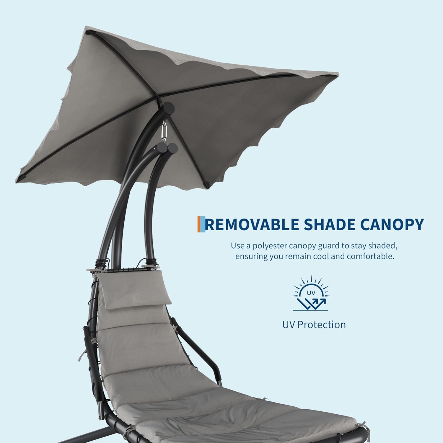 Hanging Chaise Lounge Swing Chair, Hanging Curved Chaise Lounge Chair Umbrella, Curved Steel Hammock Lounger Chairs for Outdoor Indoor Patio Pool Garden Backyard Porch