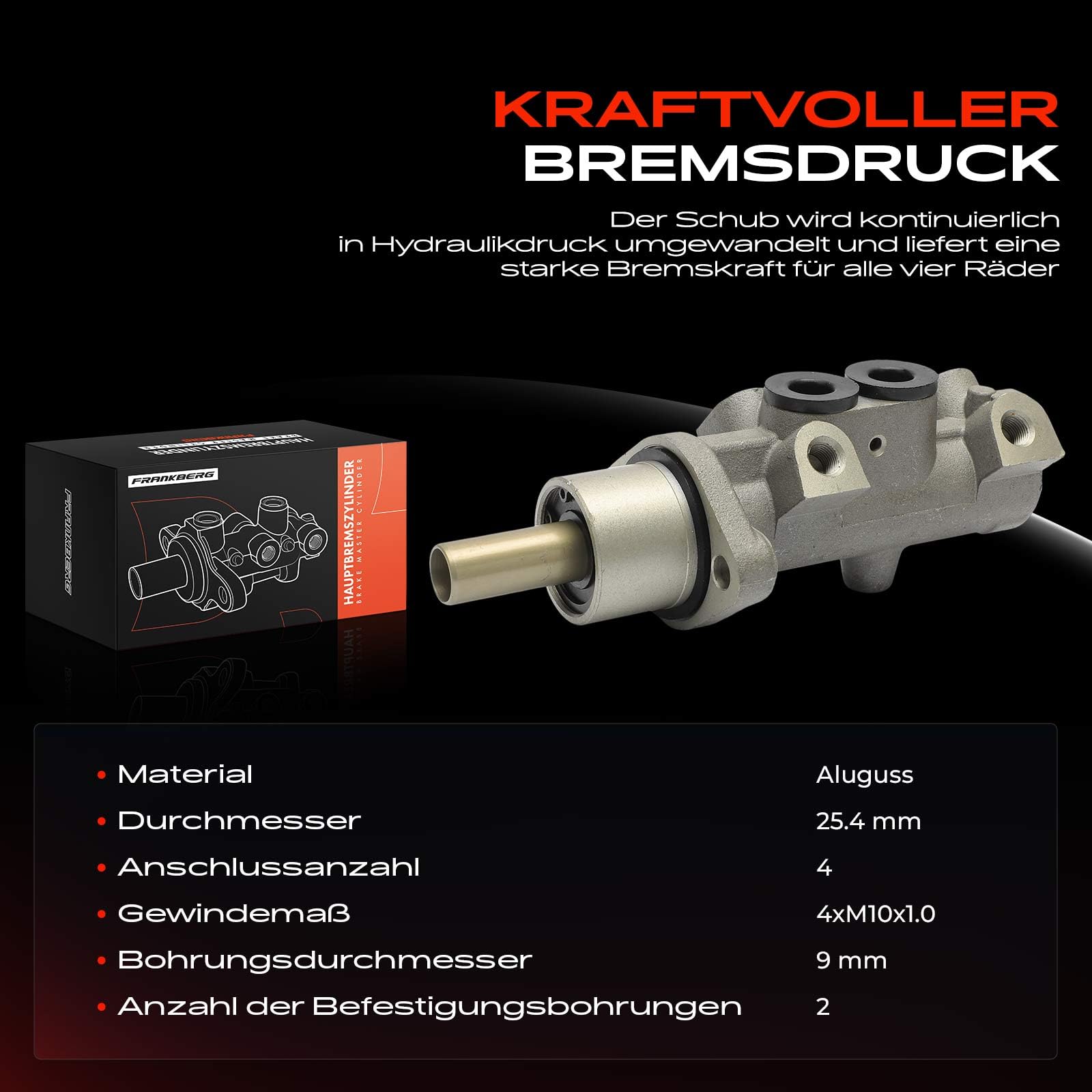 Frankberg Hauptbremszylinder Kompatibel mit Transporter IV Bus 70 7D 1.8L-2.8L 1990-2003 Transporter IV Kasten Pritsche Fahrgestell 70 7D 1.9L-2.8L 1990-2003 Replace# 7D0611019A