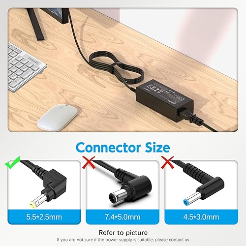 Miniatura 5 de Cable de alimentación de 19 V compatible con monitor LCD Asus de 22 pulgadas, 23 pulgadas, 24 pulgadas y 27 pulgadas, VX238H VX238H-W VX228 VX228H