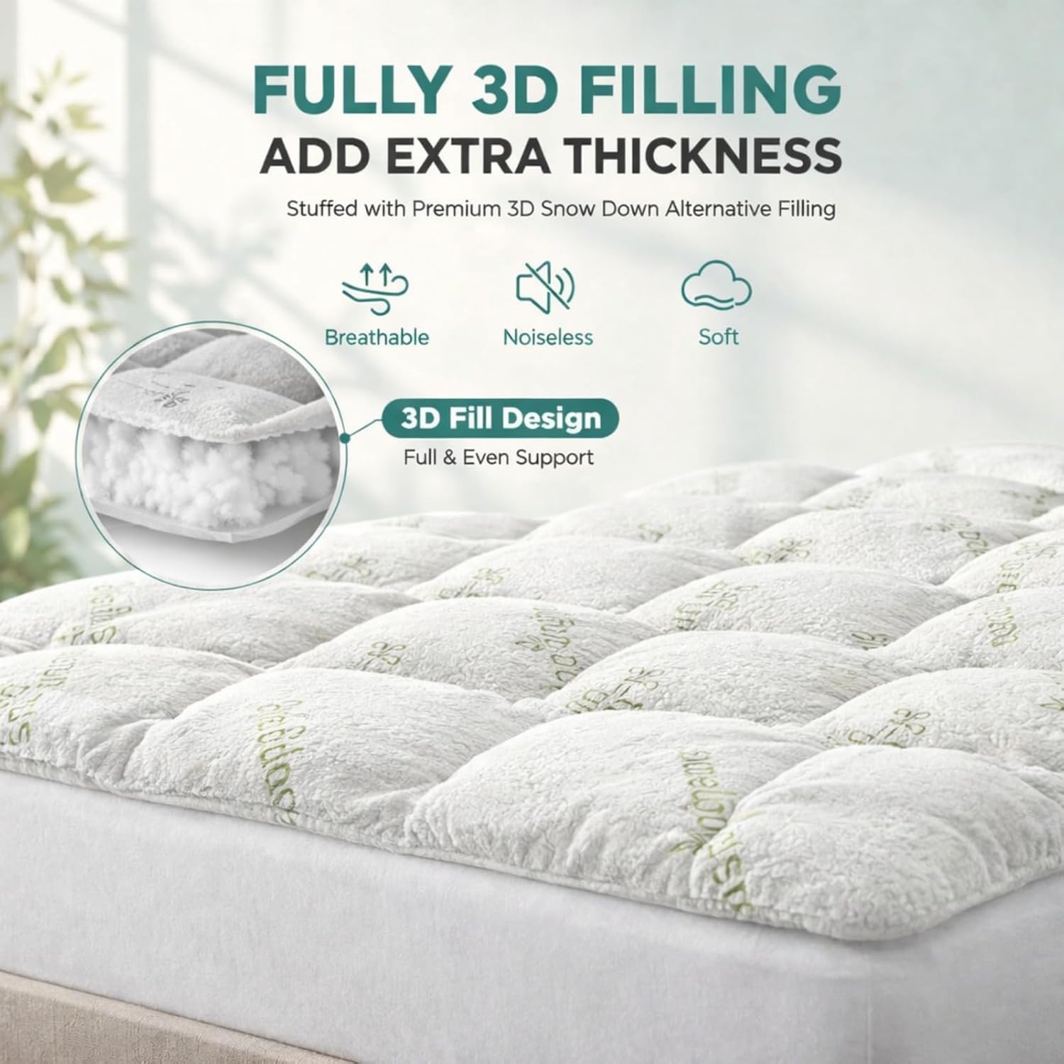 Premium 1000GSM Bamboo Cooling West Month Mattress Topper, Deep Pocket Fit 8-21 Inch Bed, Ultra Soft Breathable Mattress Cover for Hot Sleepers (White,King)