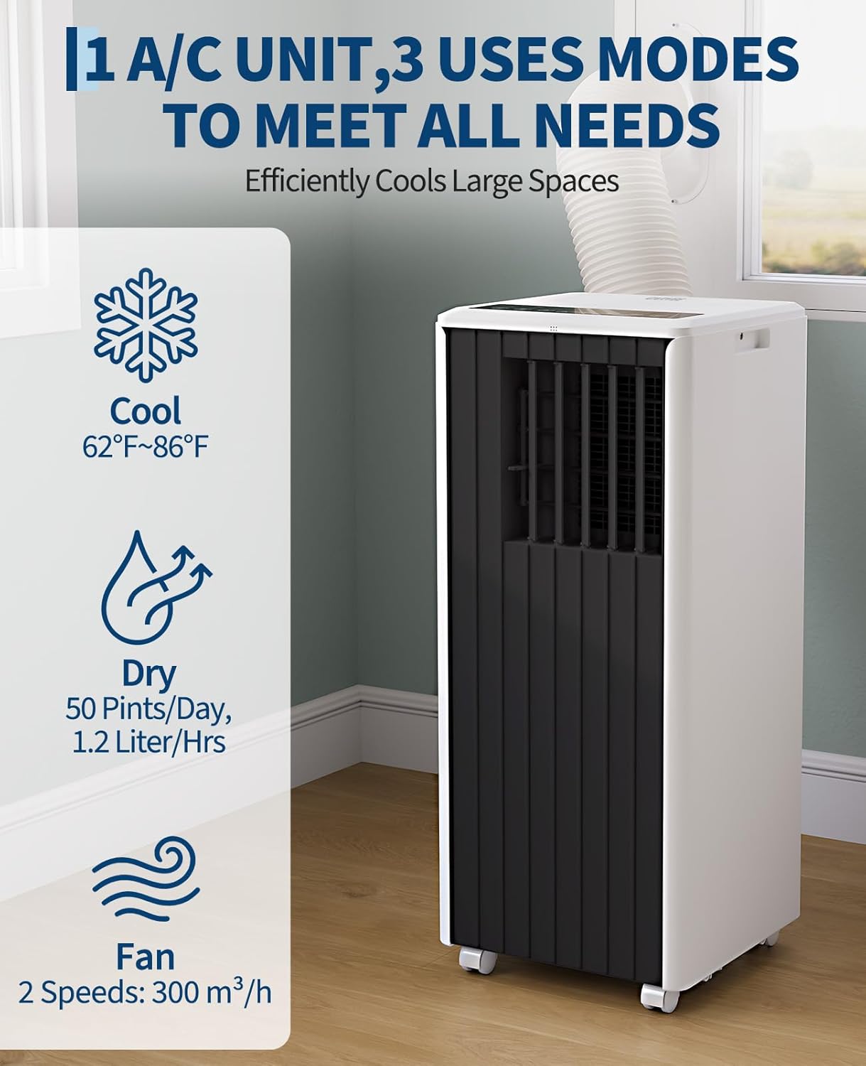 Garvee 8000 BTU Portable Air Conditioner, 3-in-1 Cooling, Dehumidifying & Fan for Rooms Up to 350 Sq. Ft | Quiet Sleep Mode | Energy-Saving 24-Hr Timer | AC Unit w/Remote & Full Window Kit, Black