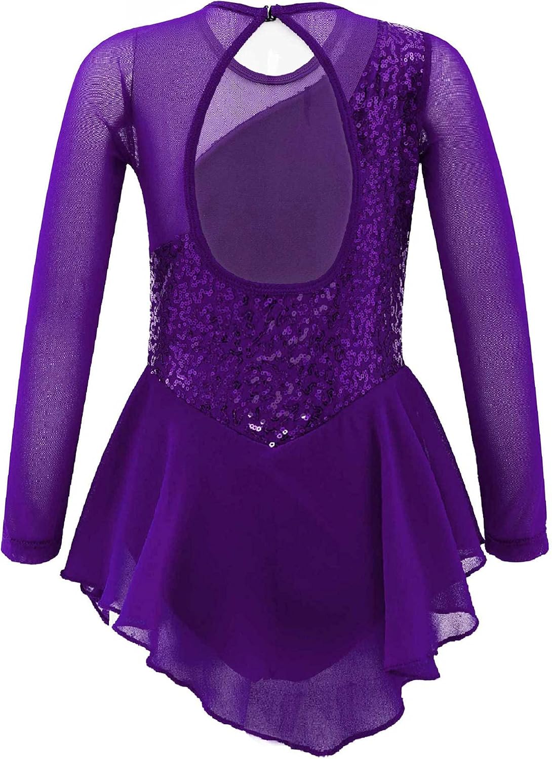 Oyolan Kid Girls Mock Neck Mesh Splice Roller Ice Figure Skating Dress Leotard Ballet Dance Wear Outfit Costumes