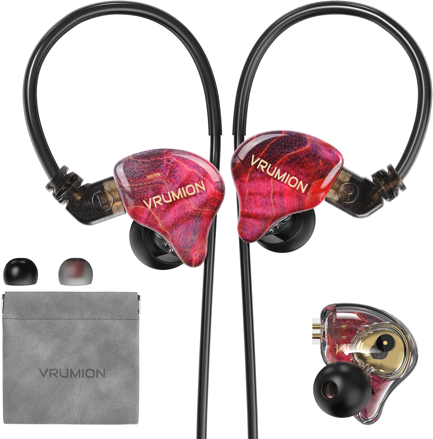 IEM,1BA+1DD 2 Driver in Ear Monitor,HiFi Earbuds Wired,Gaming Earbuds,Hybrid IEMS Earphones with Wooden Handmade Craft Surface Cover,Detachable Cable for Musician,Pop Rock R&B -Without Mic