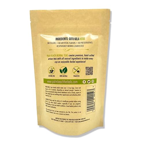 Vista 2 de Gotu Kola Tea - Serie de té de hierbas puro de Palm Beach Herbals (30 bolsas de té) 100% natural