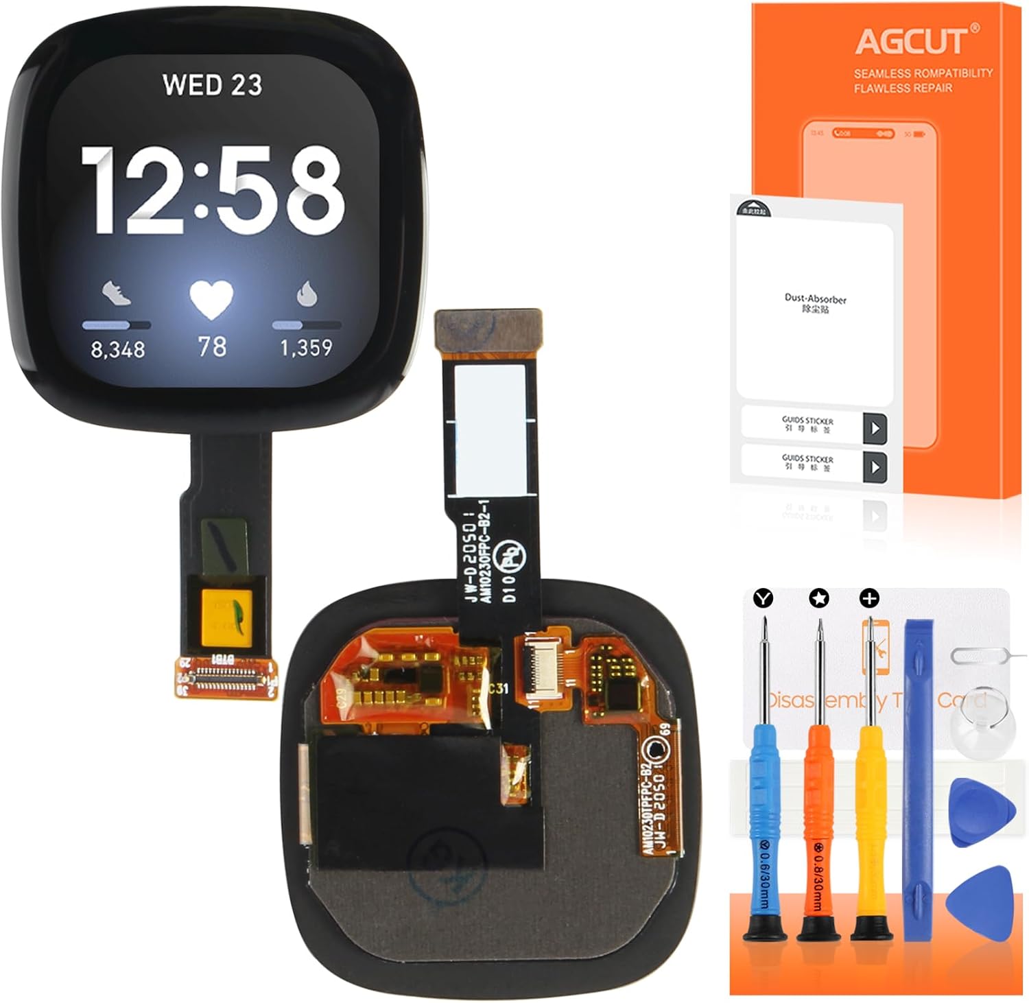 AGCUT for Fitbit Versa 3 Screen Replacement for Fitbit Versa 3 FB511 LCD for Fitbit Sense FB512 Watch LCD Display Touch Digitizer Assembly Repair Kits
