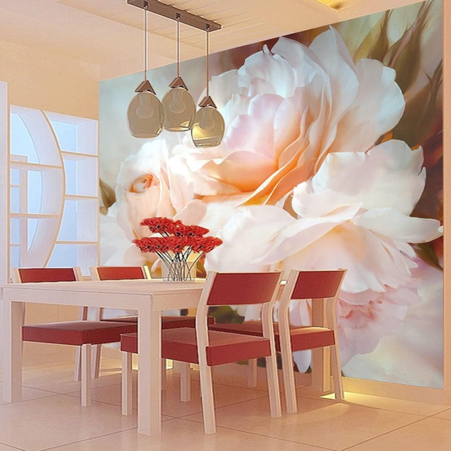 Modern Pink Rose 3D Wall Mural Wallpaper, Miss Romantic Flower Photo Print Wallpaper, Panoramic Mural for Living Room Bedroom Study TV Background Decor Mural - 196.85"x 124.8"(W x H)