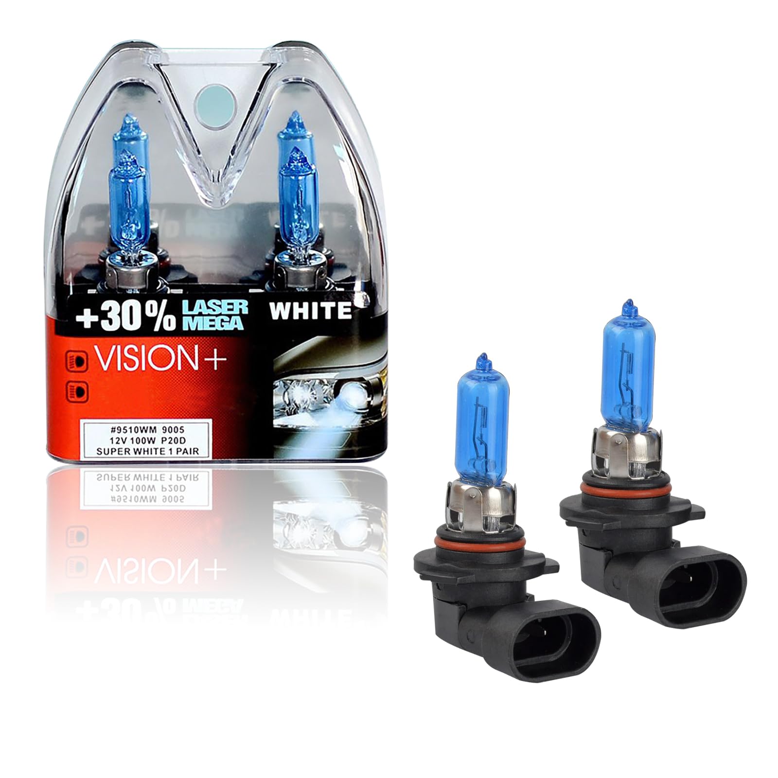 Ajxn 2 PCS Car Light Bulbs, 12V 100W Super Bright Fog Light Replacements with Plastic Basement for Low Beam Driving, Universal Waterproof Automotive High Beam Lamps (White Light #HB3/9005)