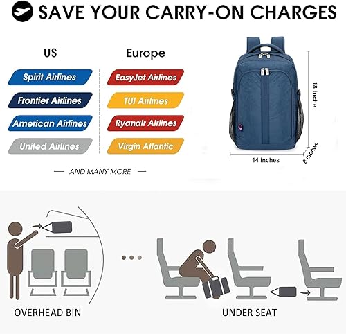 Miniatura 6 de Boardingblue Nueva mochila para portátil de 18" para American Spirit, Frontier Airlines, marino, Mochila negra para debajo del asiento