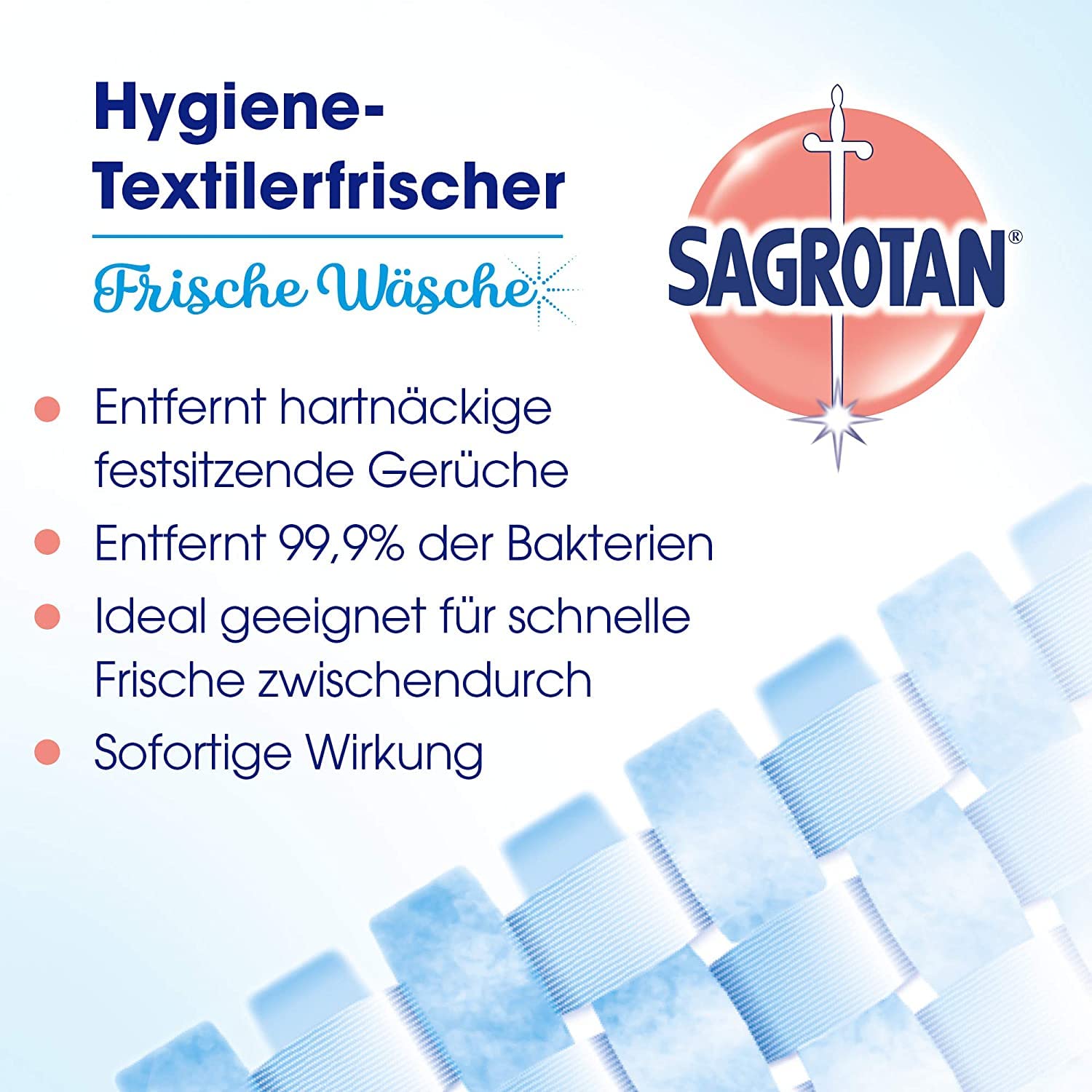 Sagrotan Hygiene-Textilerfrischer Frische Wäsche – Entfernt festsitzende Gerüche & geruchsbildende Bakterien – Für Kleidung & Wohntextilien – 8 x 500 ml