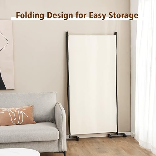 Miniatura 6 de GOFLAME Divisor de habitación plegable de 4 paneles, pantalla de privacidad enrollable de 6 pies con ruedas bloqueables, pantalla de partición de