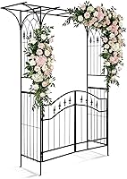 VINGLI 6.8ft Metal Garden Arch Trellis with Gate - Rust-Resistant Arbor for Climbing Plants, Weddings, Outdoor Decor Black