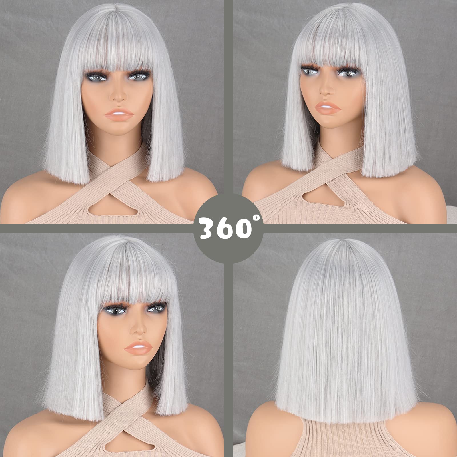 NEW Bob Short Silver Gray W/ Bangs Wig Amazon.com : MERISIHAIR Short Silver Gray Bob Wigs with  main image 4
