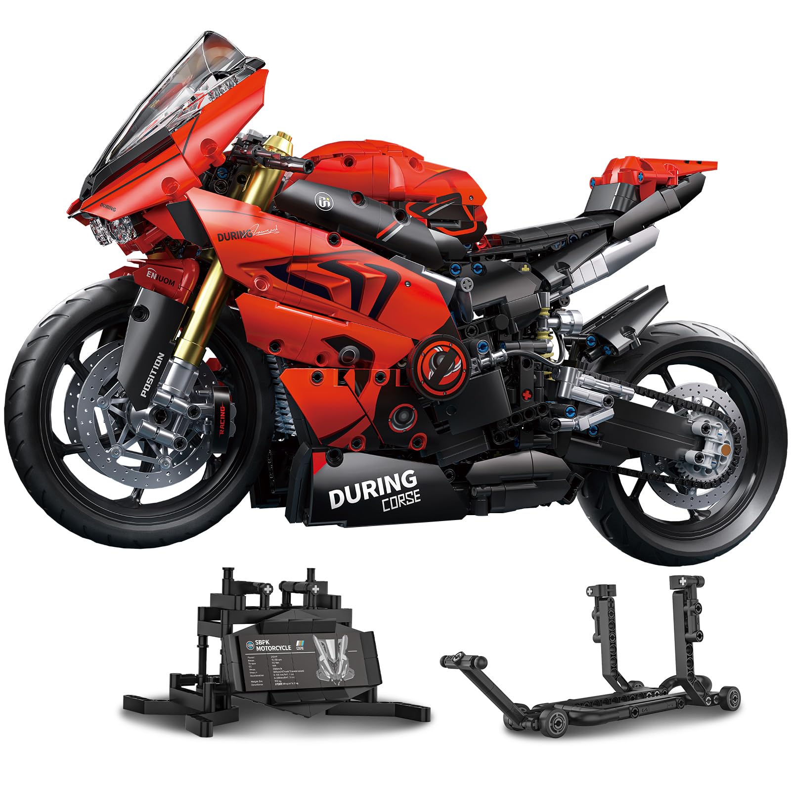 Flubecrux Technik Motorrad Klemmbausteine Modell 1:5 | 2024 Teile Technik Auto Bausatz mit realistischem Design, beweglichen Funktionen und Ausstellungsständer