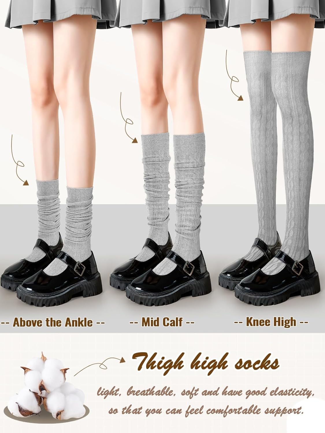 Jansun 5 Pairs Women Cotton Knit Boot Socks Thigh High Knee High Stockings Knit Long Over the Knee Socks Knee High Sock Leg Warmers Free Size Gifts - Image 5