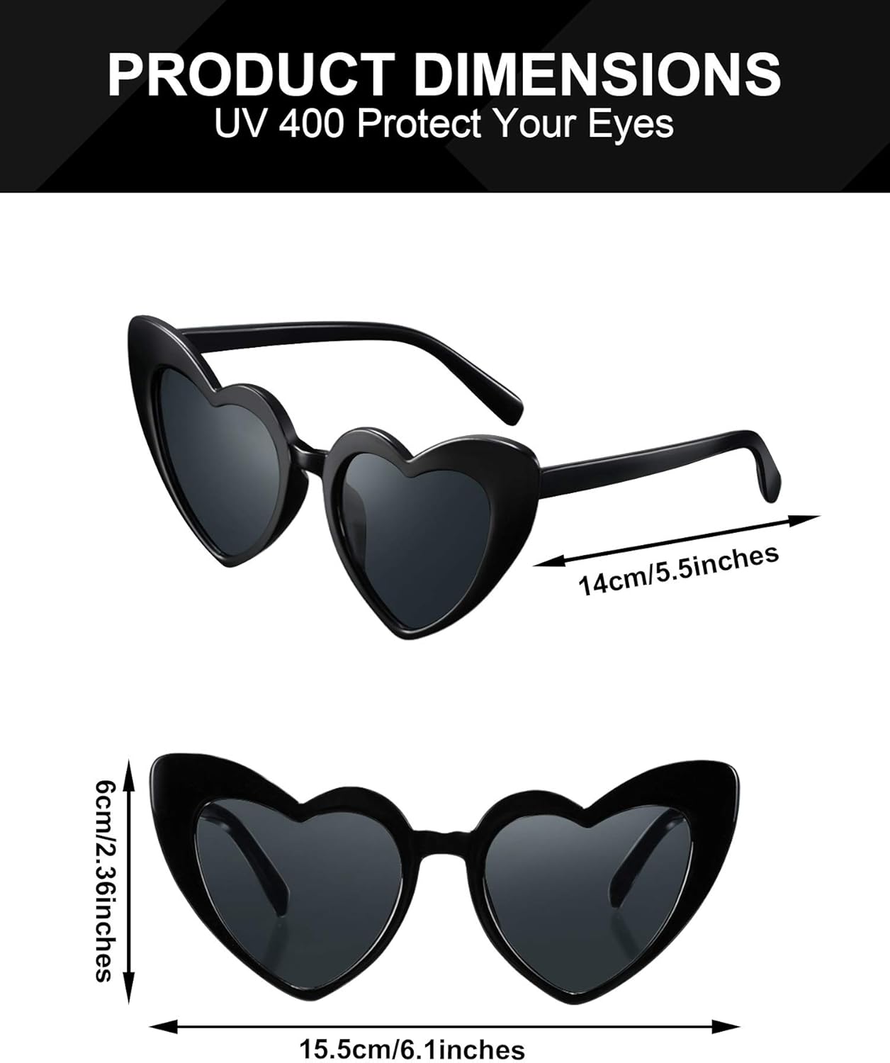 Frienda 6 Pairs Heart Shaped Sunglasses Cat Eye Shaped Sunglass for Women Bridesmaid Wedding Bachelorette Party Favor - Image 3