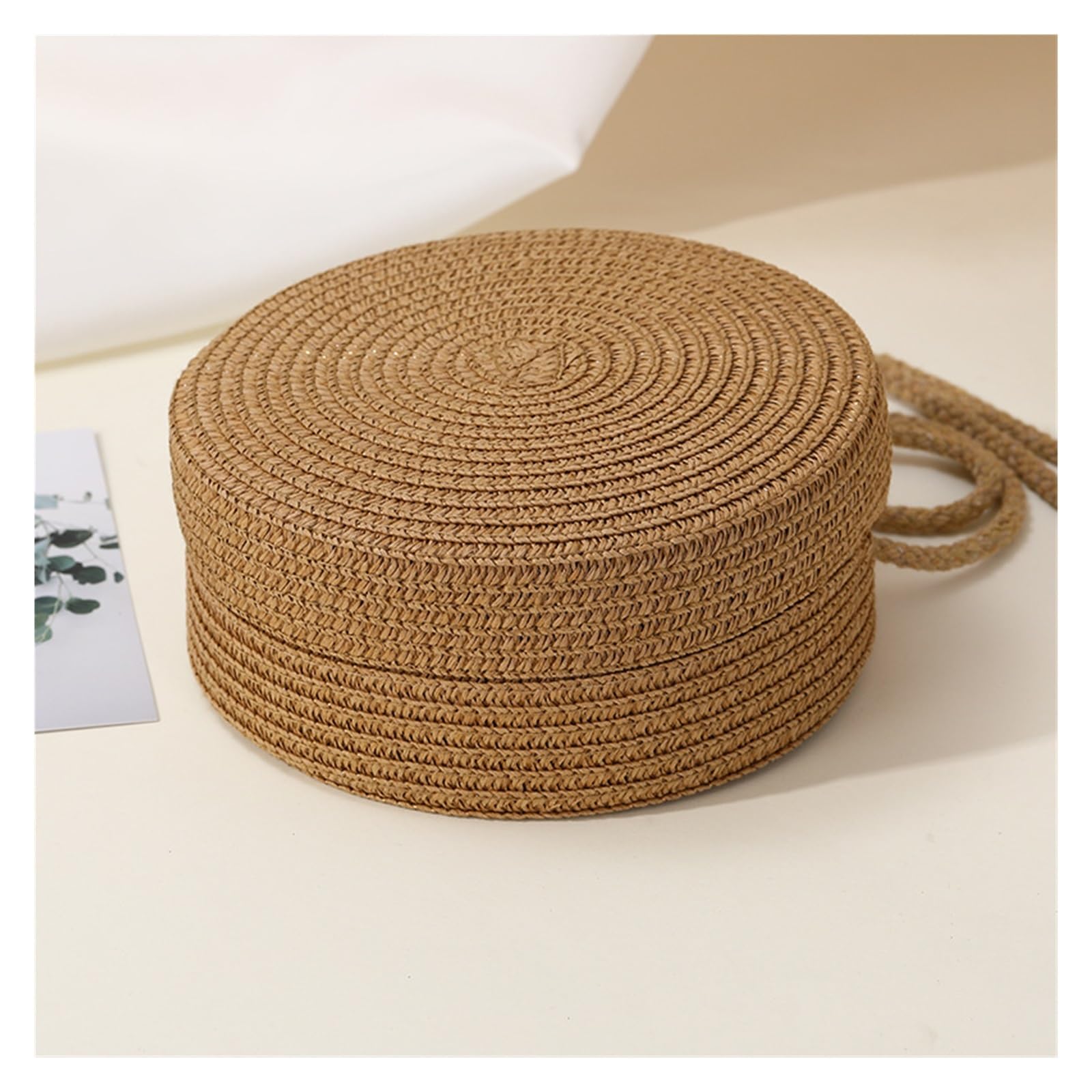 Borsa rotonda intrecciata in paglia 3 colori disponibili Tessuto rotondo da donna tessuto a mano