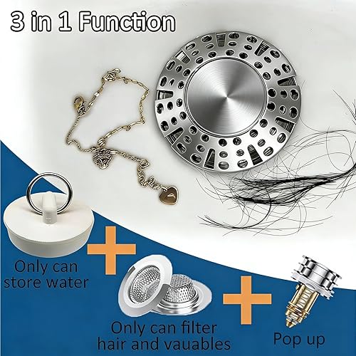 Miniatura 5 de Bathtub Drain Stopper, Pop Up Tub Stopper Plug with Bathtub Drain Hair Catcher Cover, Universal for 1.45 in to 1.8 in Tub Drain, Brushed Nickel
