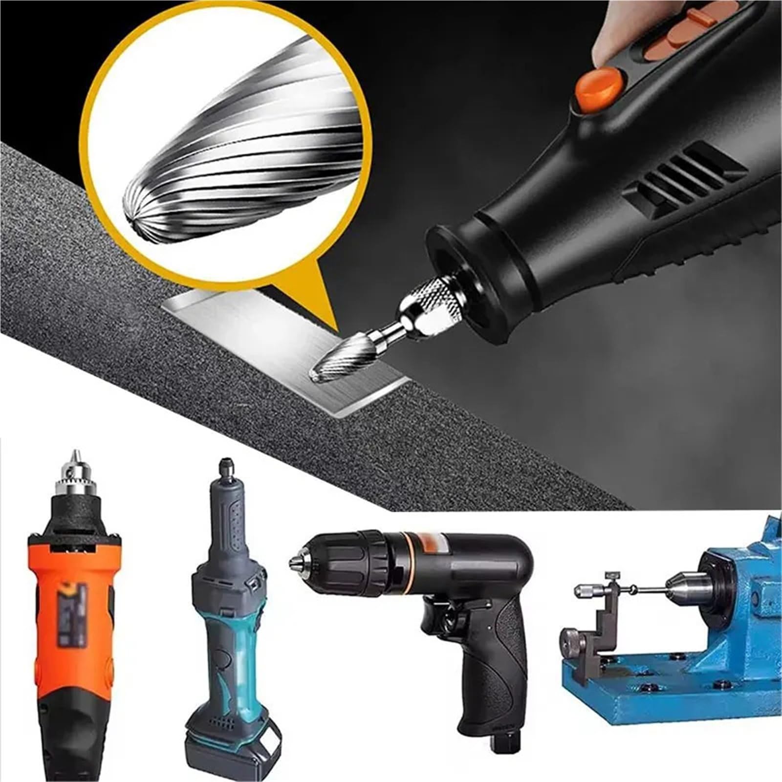 5pcs Carbide Rotary Burr Cut Grinding Tool Wood Metal Stone Carving Bits Double Diamond Cut Rotary Bits(TZ15280505)