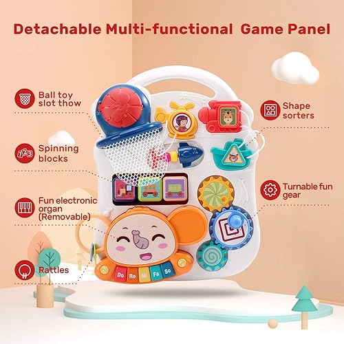 Miniatura 8 de CUTE STONE Caminante de aprendizaje sentado a pie, Caminante de bebé 2 en 1, Centro de actividades infantiles educativas tempranas, Panel de juego