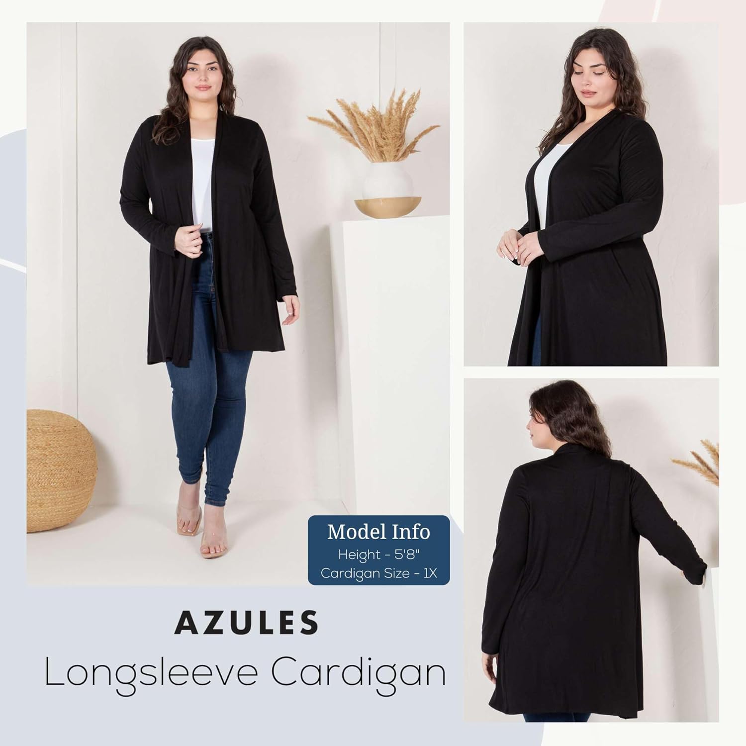 Azules 3 Pack Lightweight Cardigan for Women – Long Sleeve Open Front Longer Length & Flowy Rayon Casual for Everyday Wear - Image 3