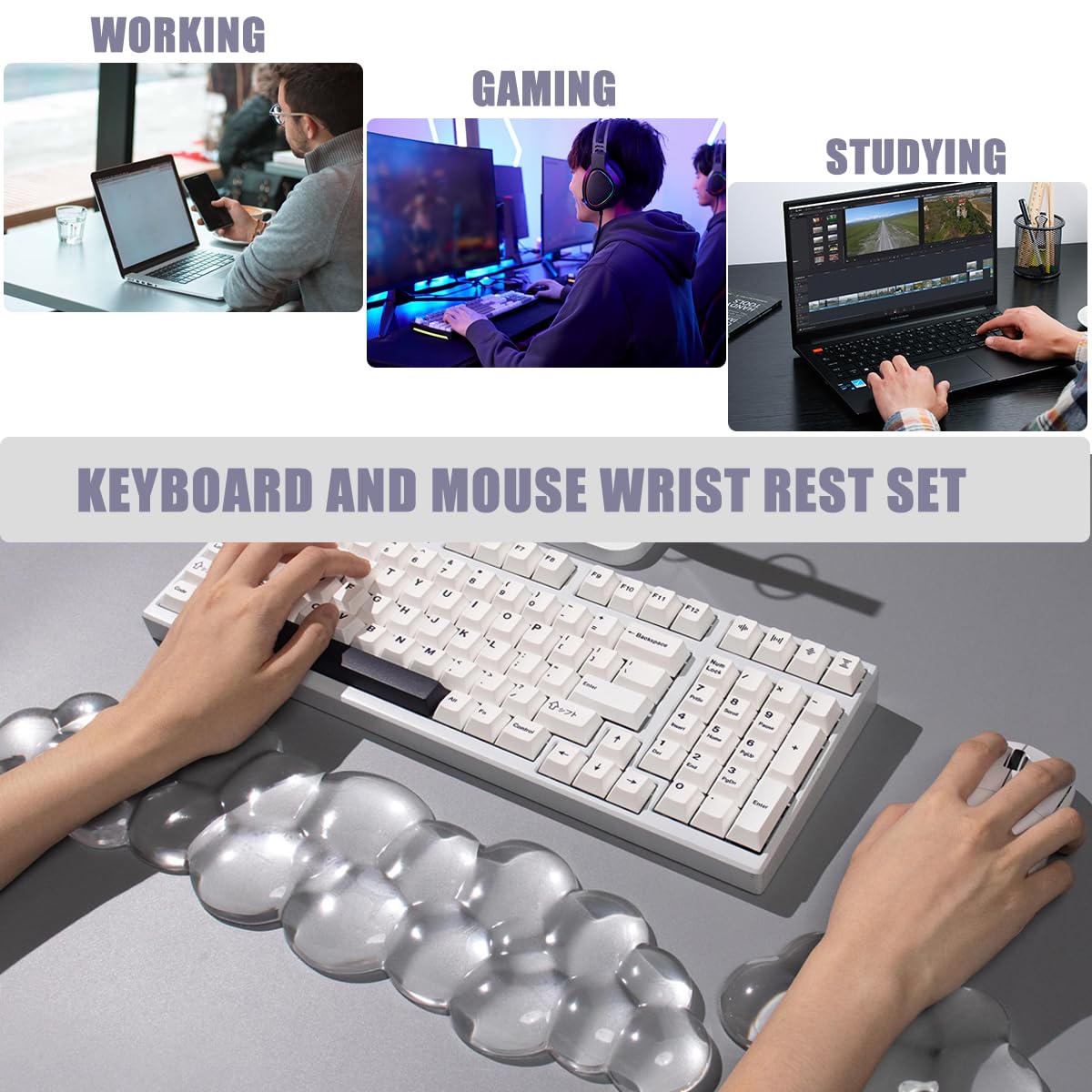 Wrist Rest Using Computer Cloud Shaped Wrist Support Set Gel Wrist Rest Set For Keyboard & Mouse ...