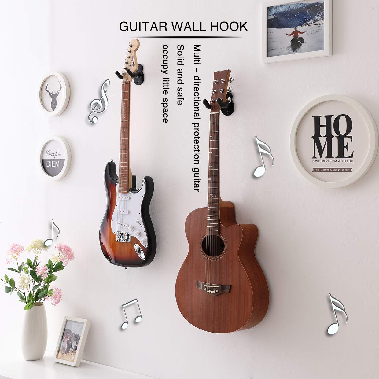 WOGOD Gitarren-Wandaufhänger, Gitarrenaufhänger, Wandhalterung, 4 Stück, Wandständer, Haken für Zuhause und Studio