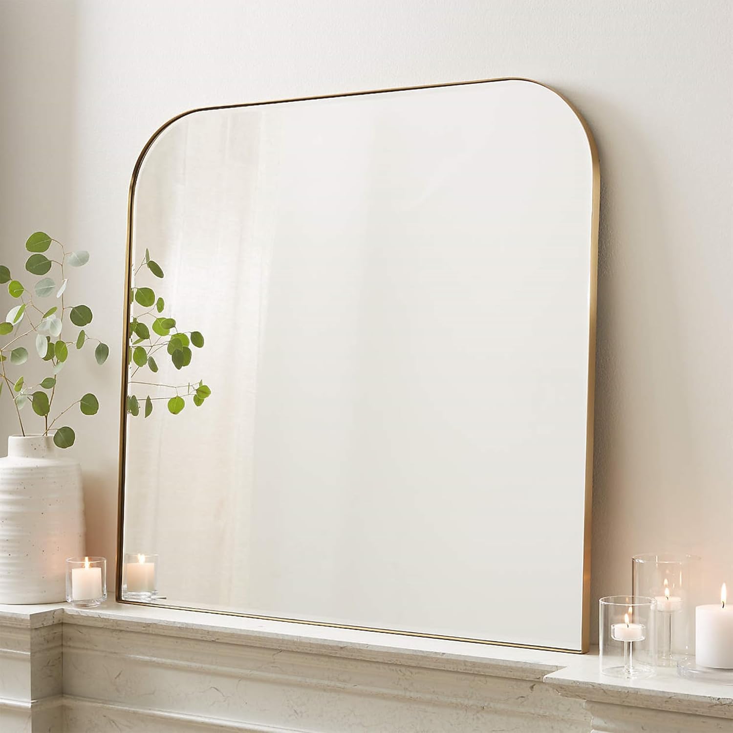 32x40'' Brushed Brass Arch Mantel Mirror Arched Rounded Corner Mirror for Bathroom, Living Room or Powder Room