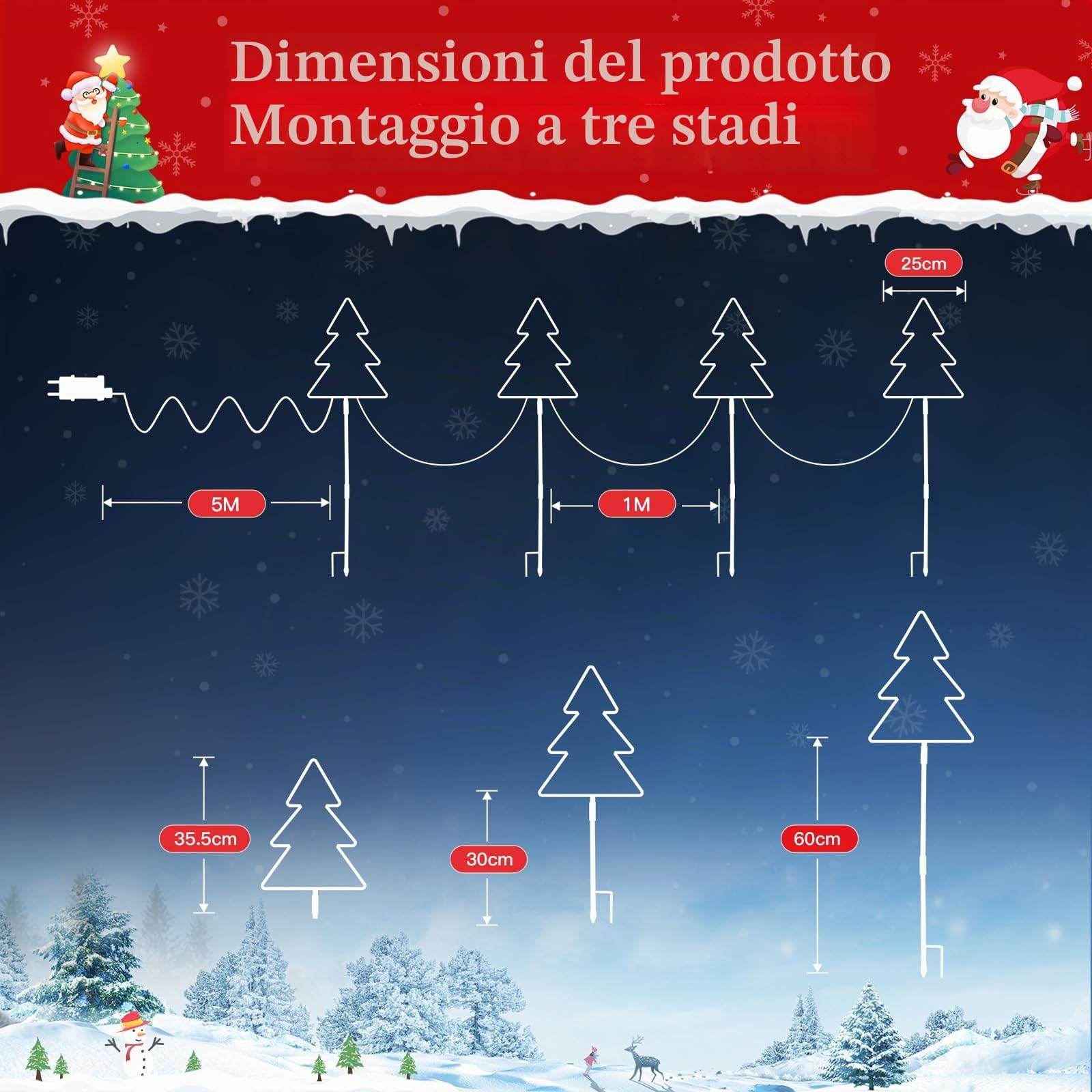 Quntis 4 Pack Luci Natale Sentiero Forma Albero di Natale 160 LED con Timer 8 Modi IP65 Impermeabile Luci Natale Decorazione per il Giardino Sentiero Patio Prato, Verde