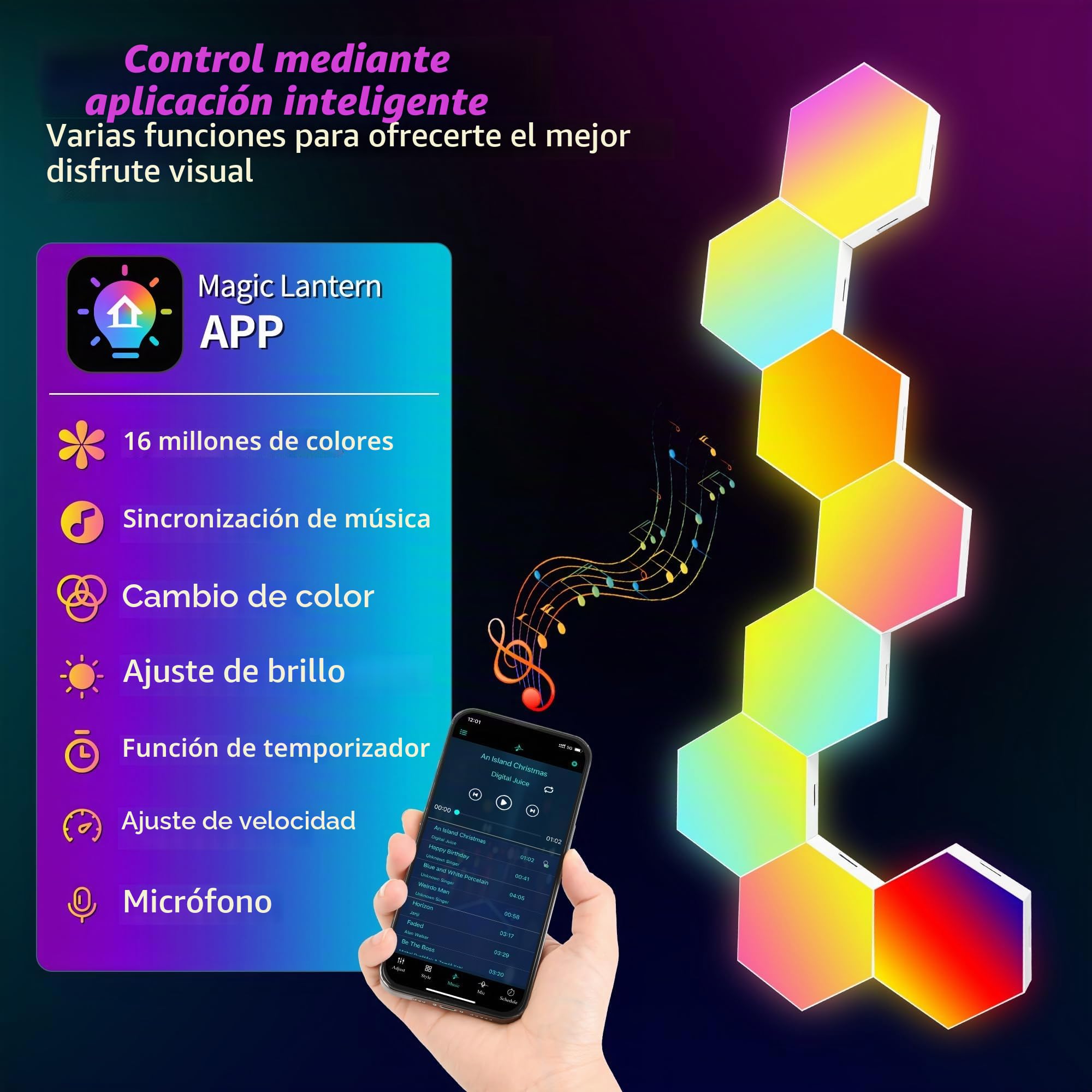 8 Piezas Hexa Paneles Luminosos, Smart Hexágono Luces de Pared, Sincronización de Música, Gamer Habitacion Pared Decoracion Lampara, RGB Luces de la Casa con APP para Sala de estar, Sala de Juegos
