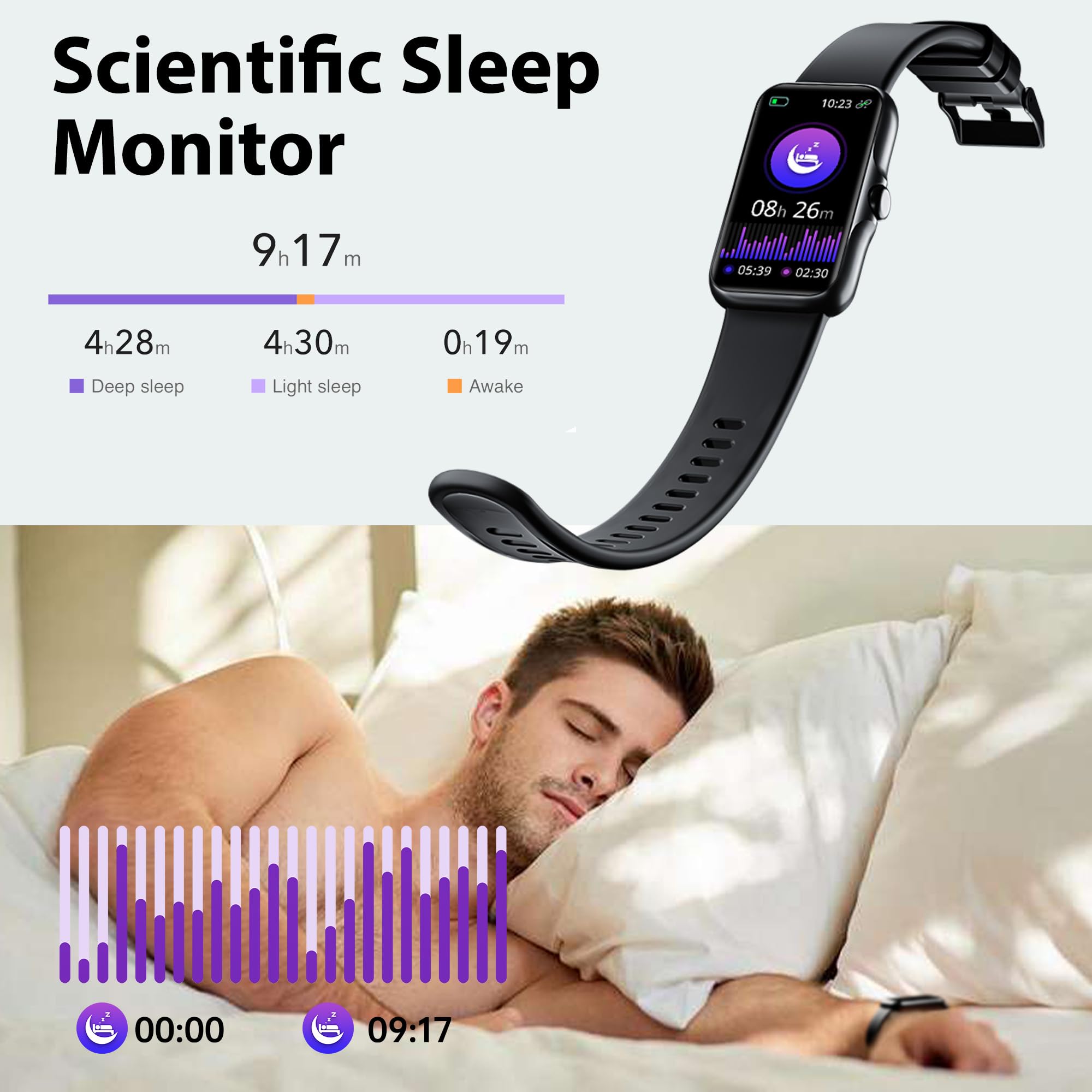 Fitness Tracker with 24/7 Continuous Heart Rate, Blood Oxygen Monitor, Smart Watch with Sleep Monitor, IP68 Waterproof Activity Tracker Step Counter for Women Men (Black)