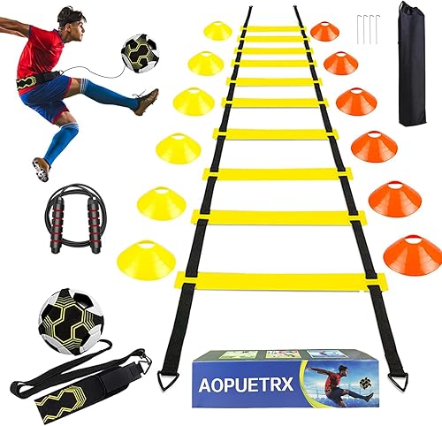 Miniatura 6 de Juego de equipos de entrenamiento de agilidad de fútbol, accesorios de fútbol, escalera de agilidad de 20 pies, 12 conos, entrenador de fútbol solo,