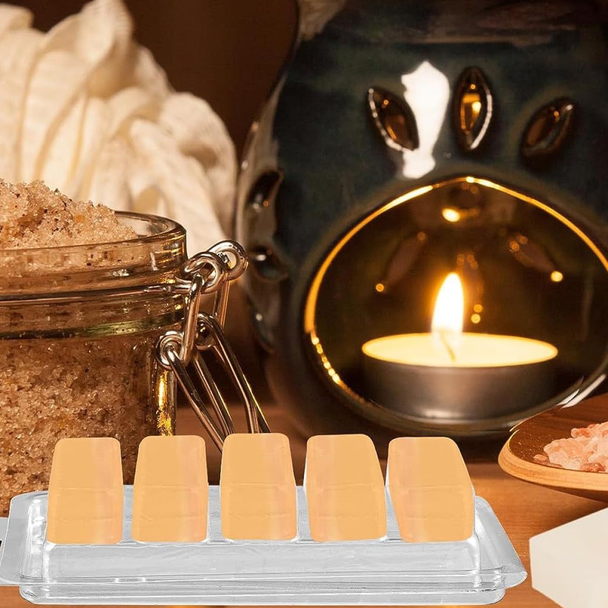 Moldes para Derretir Cera Transparente de 5 Compartimentos, Recipientes Vacíos de PC para Hacer Velas DIY en Casa Diseño Multi-rejilla, Pack de 100 Unidades