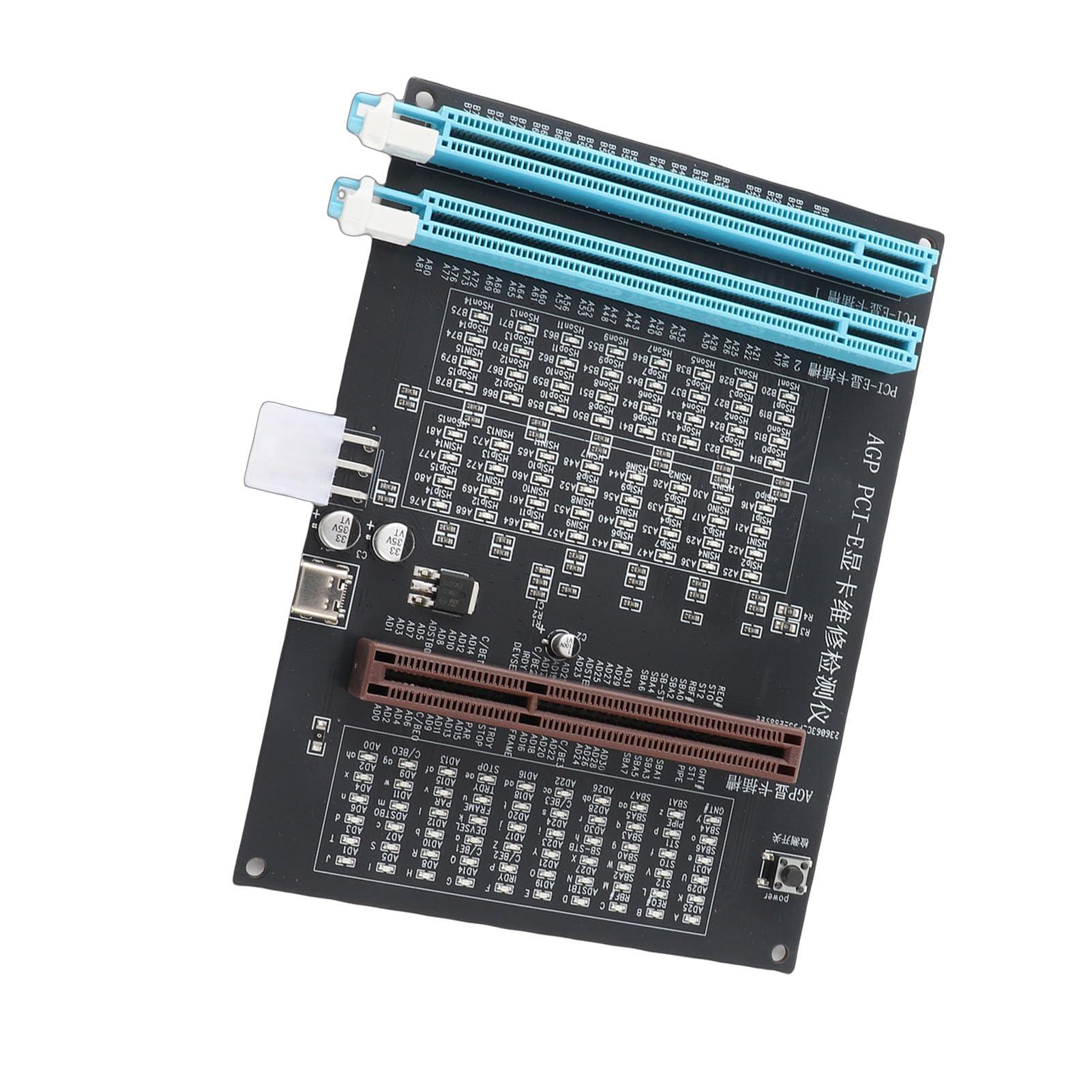 SIXRUN Tester GPU Tester per Schede Grafiche PCI AGP a Doppio Scopo con Indicatore Luminoso e Ingresso Alimentazione 12 V per Diagnosi Rapida dei Guasti, Test e Riparazione del Bus Dati