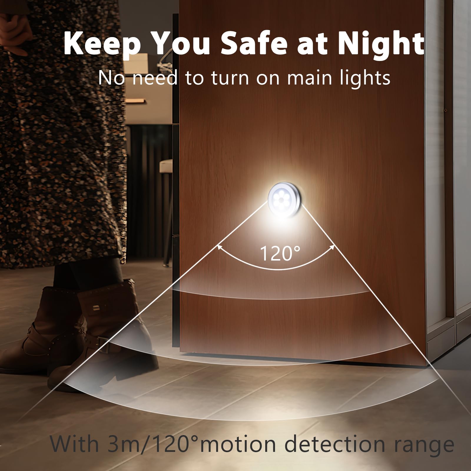 ORIA Nachtlicht mit Bewegungsmelder, 6 Stk LED Bewegungsmelder Licht, Led Beleuchtung Sensor Schrankbeleuchtung, Auto EIN/AUS Sensor Licht Für Flur, Treppen, Schlafzimmer, Küche - Weiß
