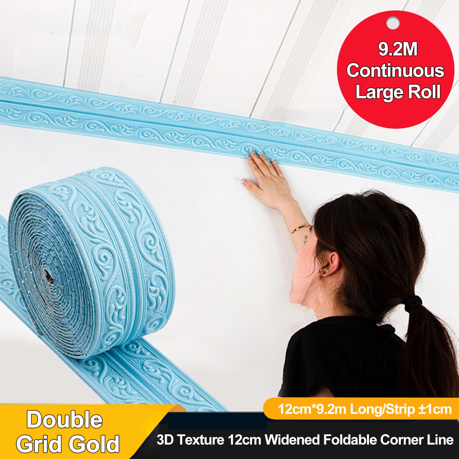 Dxcaicc Battiscopa da Parete Strisce di Schiuma Blu per Finiture Diverse Larghezze Lunghezza 9,2 M Tipo di Rotolo Continuo Bordure Moderne per La Casa Battiscopa, Larghezza,12cm