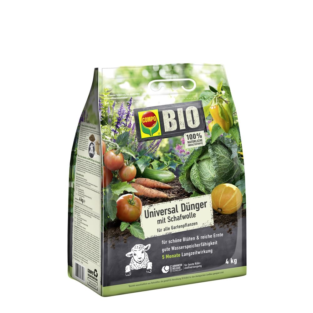 COMPO Universal Langzeit-Dünger mit Schafwolle – 4 kg, 5 Monate Langzeitwirkung