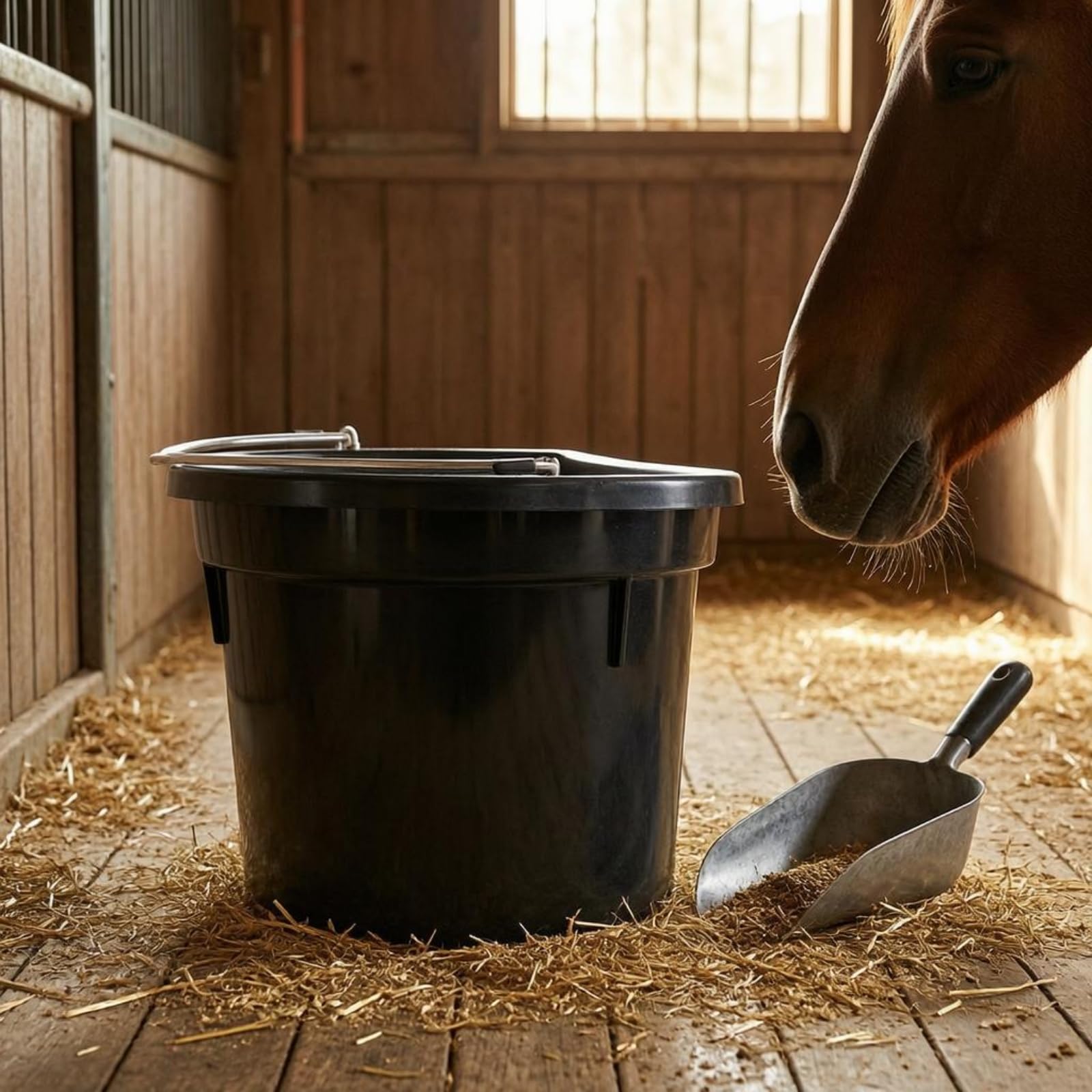 Sharplace Cubeta para Versátil Hecha de Plástico Rígido Cubo para Agua Recipiente de Alimentación para Caballos Manija Metálica Robusta Adecuada para Uso Diario en Espacios Ganaderos y Cuidado Animal